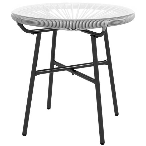 Table ronde rotin plateau verre 50x50x50cm noir gris, terrasse balcon bistrot - Image 1