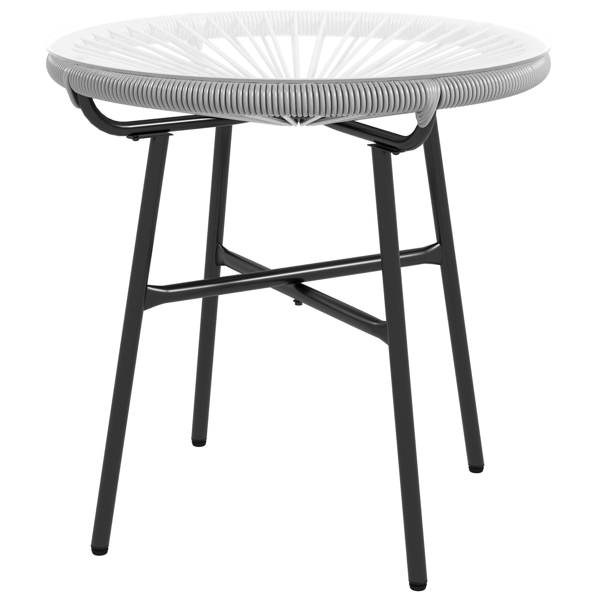 Table ronde rotin plateau verre 50x50x50cm noir gris, terrasse balcon bistrot - Image 1