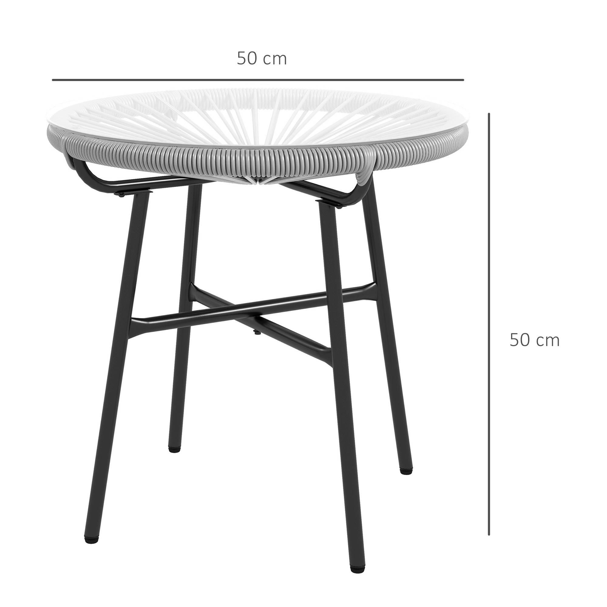 Table ronde rotin plateau verre 50x50x50cm noir gris, terrasse balcon bistrot - Image 3