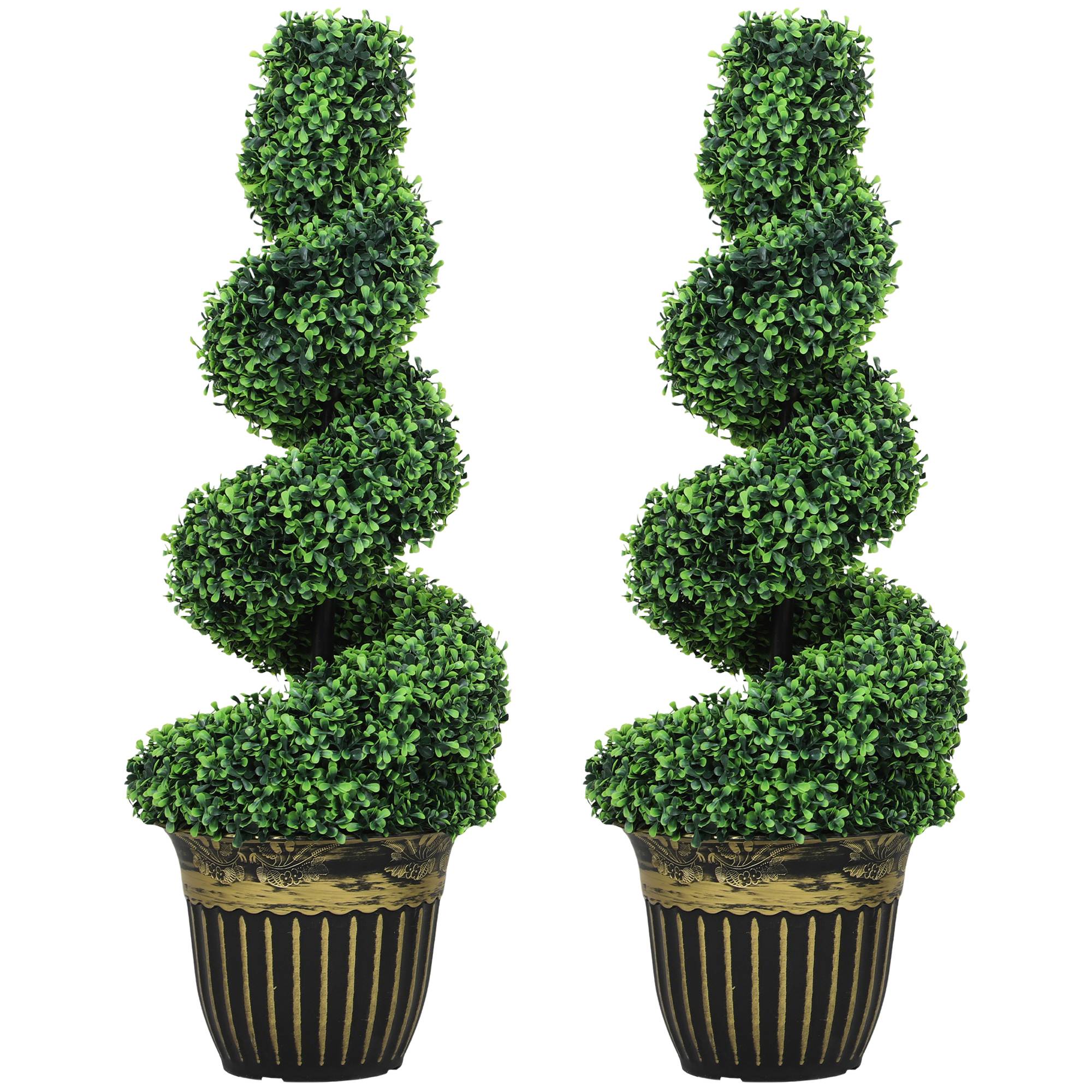 Buis en spirale, lot de 2 plantes artificielles, avec pot, 90 cm, vert - Image 2