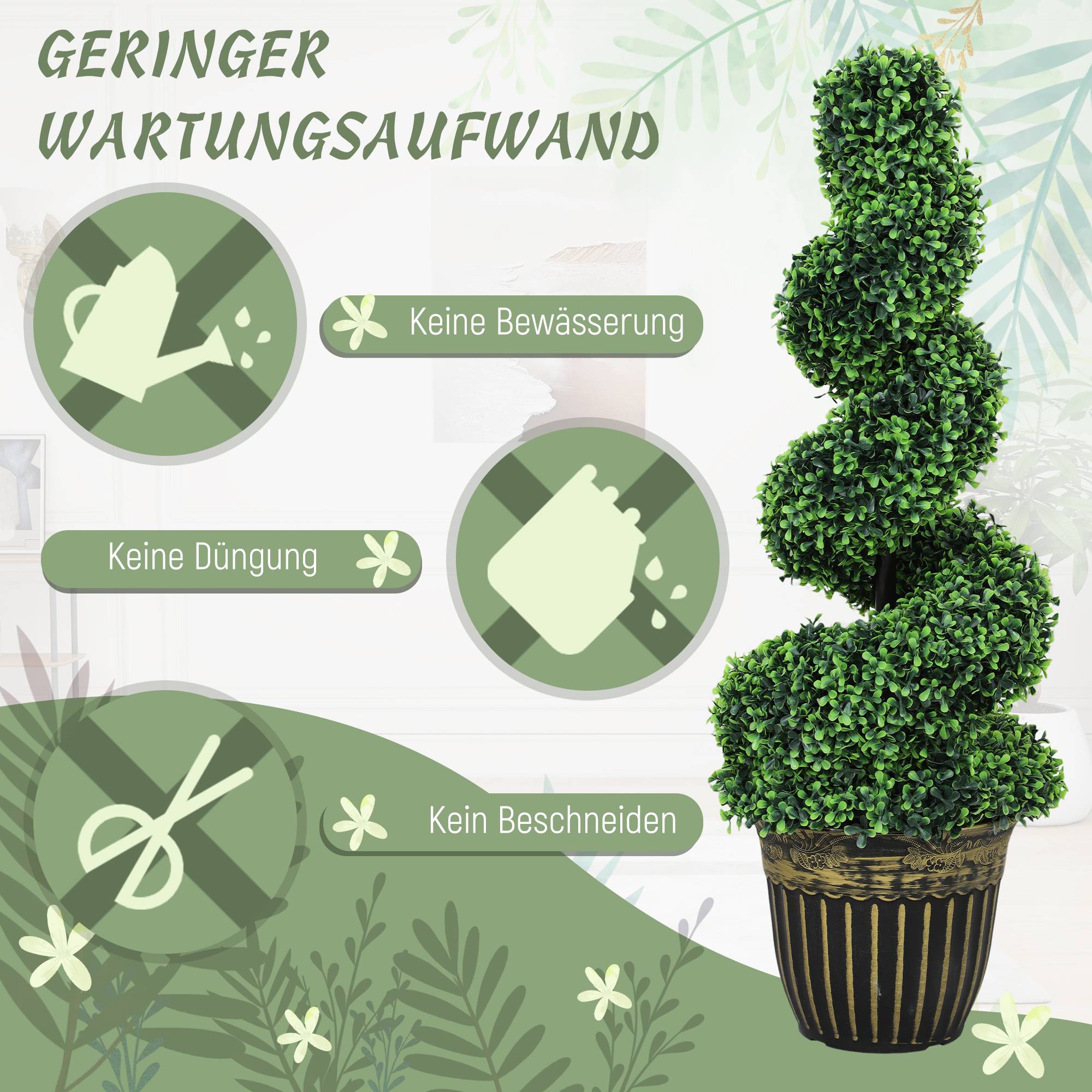 Buis en spirale, lot de 2 plantes artificielles, avec pot, 90 cm, vert - Image 7