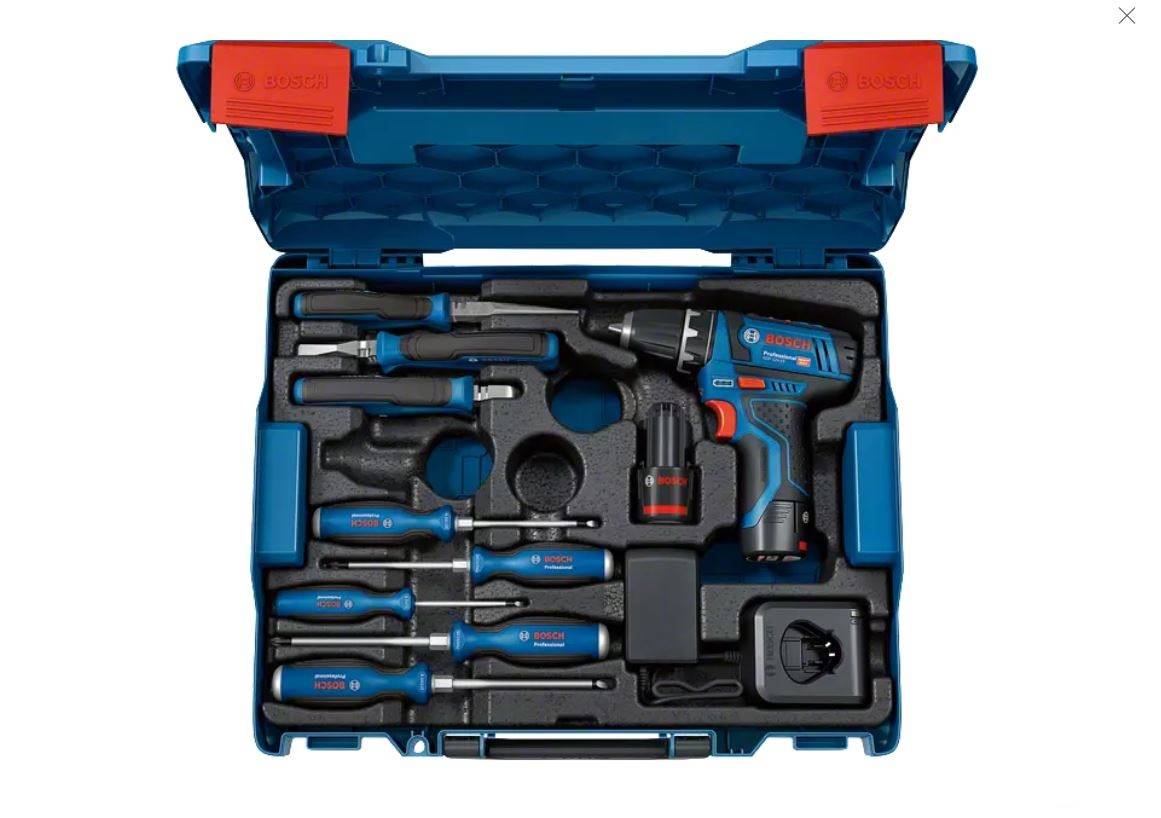 Bosch - Perceuse visseuse 12V GSR 12V-15 Professional + 2 batteries 2Ah + chargeur + coffret L-BOXX + outillage à main - BOSCH - 060186810R - Image 1
