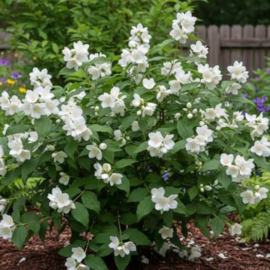 Seringat des jardins Manteau d'Hermine, Philadelphus à fleurs Blanche - feuillage Caduc - Pot de 4L - 40/60 cm- hauteur à maturité De 2,50 m à 3,00 m - Image 4