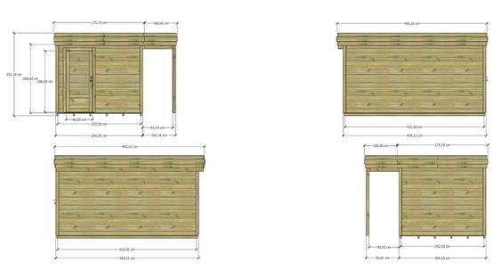 ABRI DE JARDIN bois autoclave 27mm - 3,64x4,34m / 16m2 - Bac acier - Plancher bois - Image 4