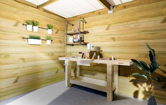 ABRI DE JARDIN bois autoclave 27mm - 3,64x4,34m / 16m2 - Bac acier - Plancher bois - Image 3