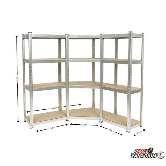Triple étagère d'angle pour charges lourdes - 4 niveaux 30 cm Gris - Image 3