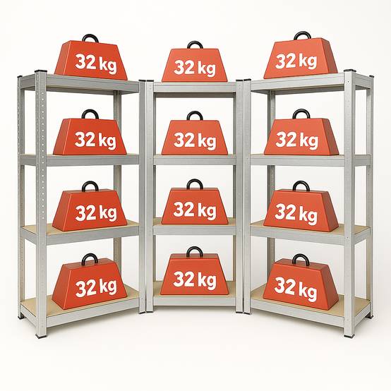 Triple étagère d'angle pour charges lourdes - 4 niveaux 30 cm Gris - Image 4