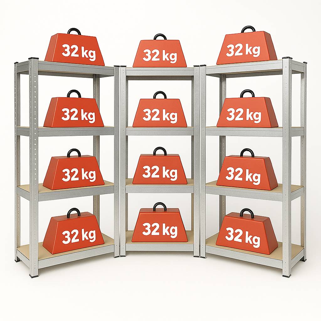 Triple étagère d'angle pour charges lourdes - 4 niveaux 30 cm Gris - Image 4