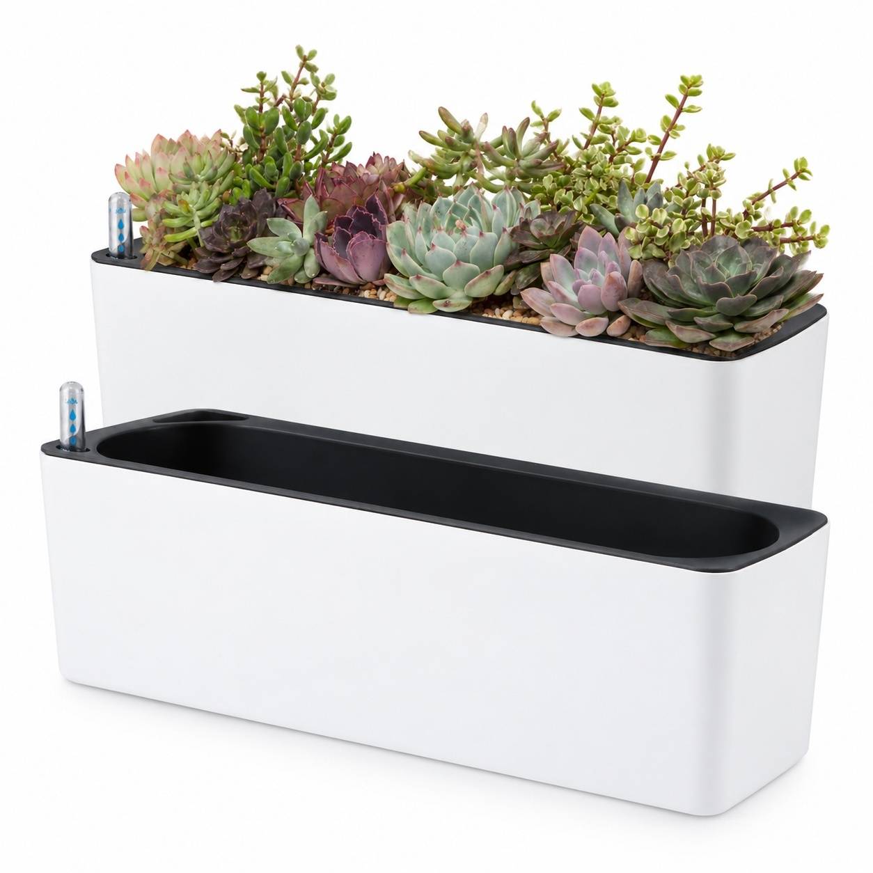 Lot de 2 Pots de Fleurs Auto-arrosants Rectangulaire Indicateur Niveau Eau pour Plantes Intérieures