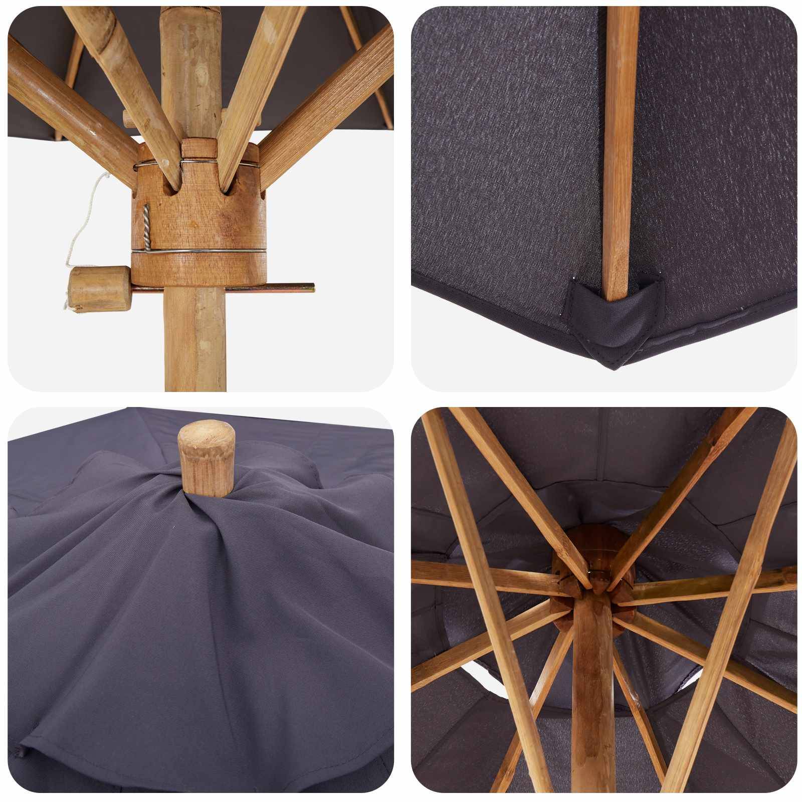 PANGIVO - Parasol de jardin Bambou Gris foncé 270 x 270 x 260 cm - PANGIVO - Image 6