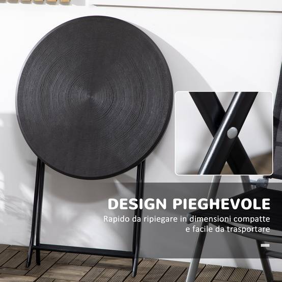 Table de jardin ronde pliante acier et plastique effet bois pour terrasse 60cm gris - ComfortXL Outdoor Living - Image 6