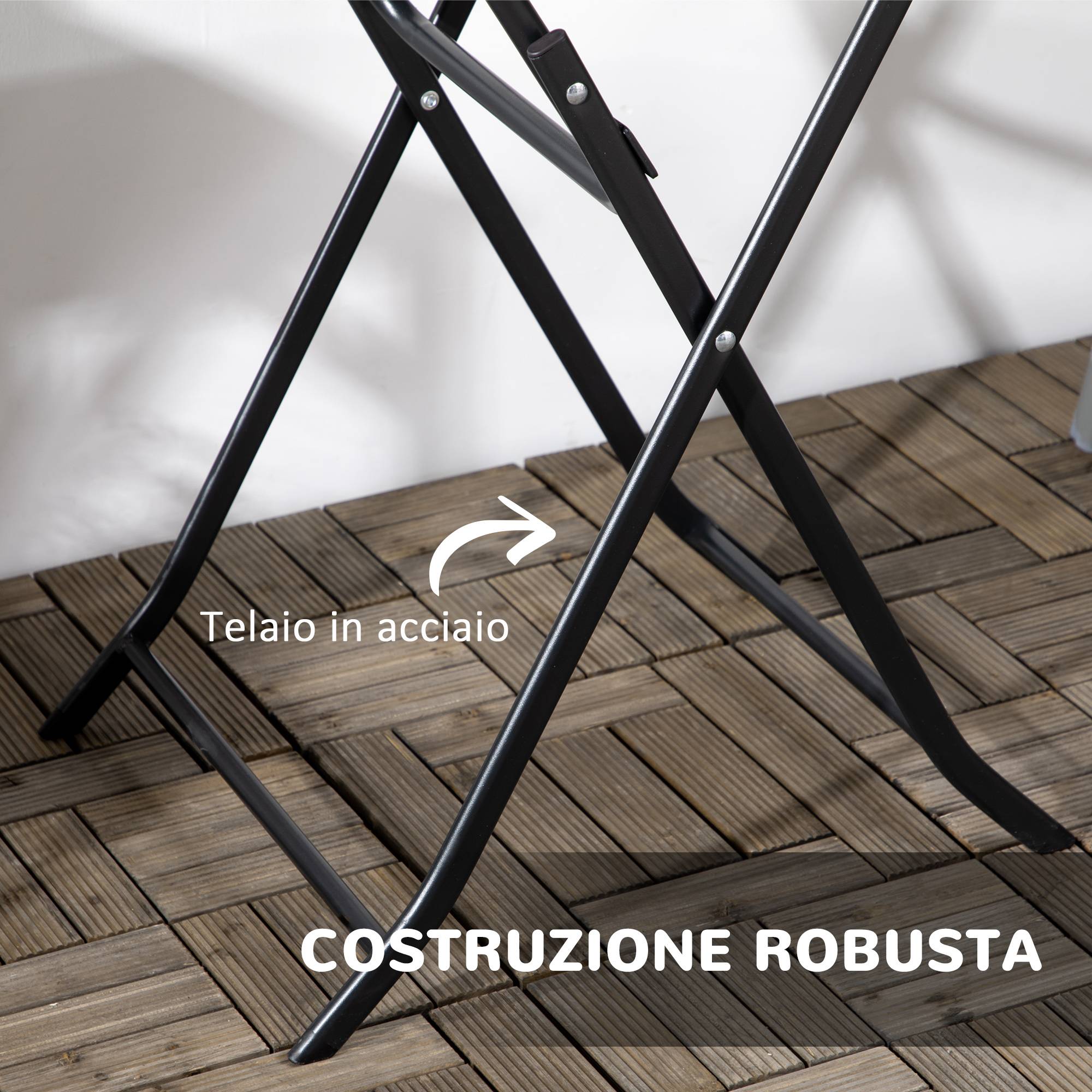 Table de jardin ronde pliante acier et plastique effet bois pour terrasse 60cm gris - ComfortXL Outdoor Living - Image 8