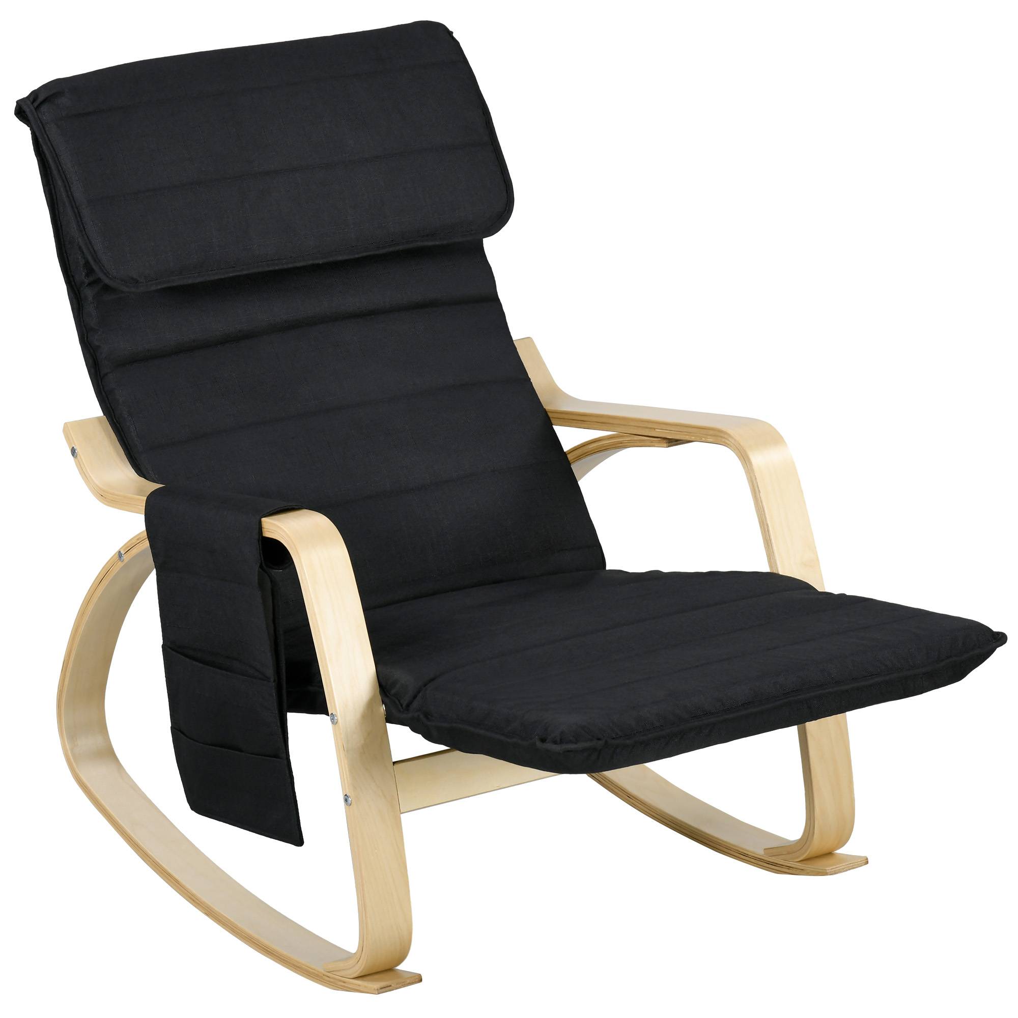 Sans Marque - Fauteuil relax à bascule fauteuil allaitement avec repose-pieds réglable, poche latérale et appui-tête, noir - Image 2