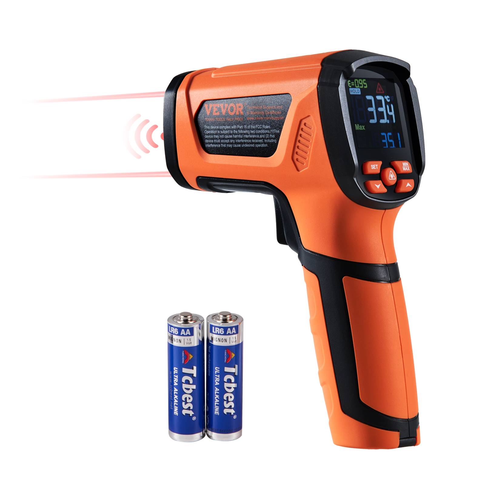 VEVOR Thermomètre infrarouge double laser 50:1, -40°C~1500°C. Émissivité réglable, pour métaux, cuisson. - Image 1