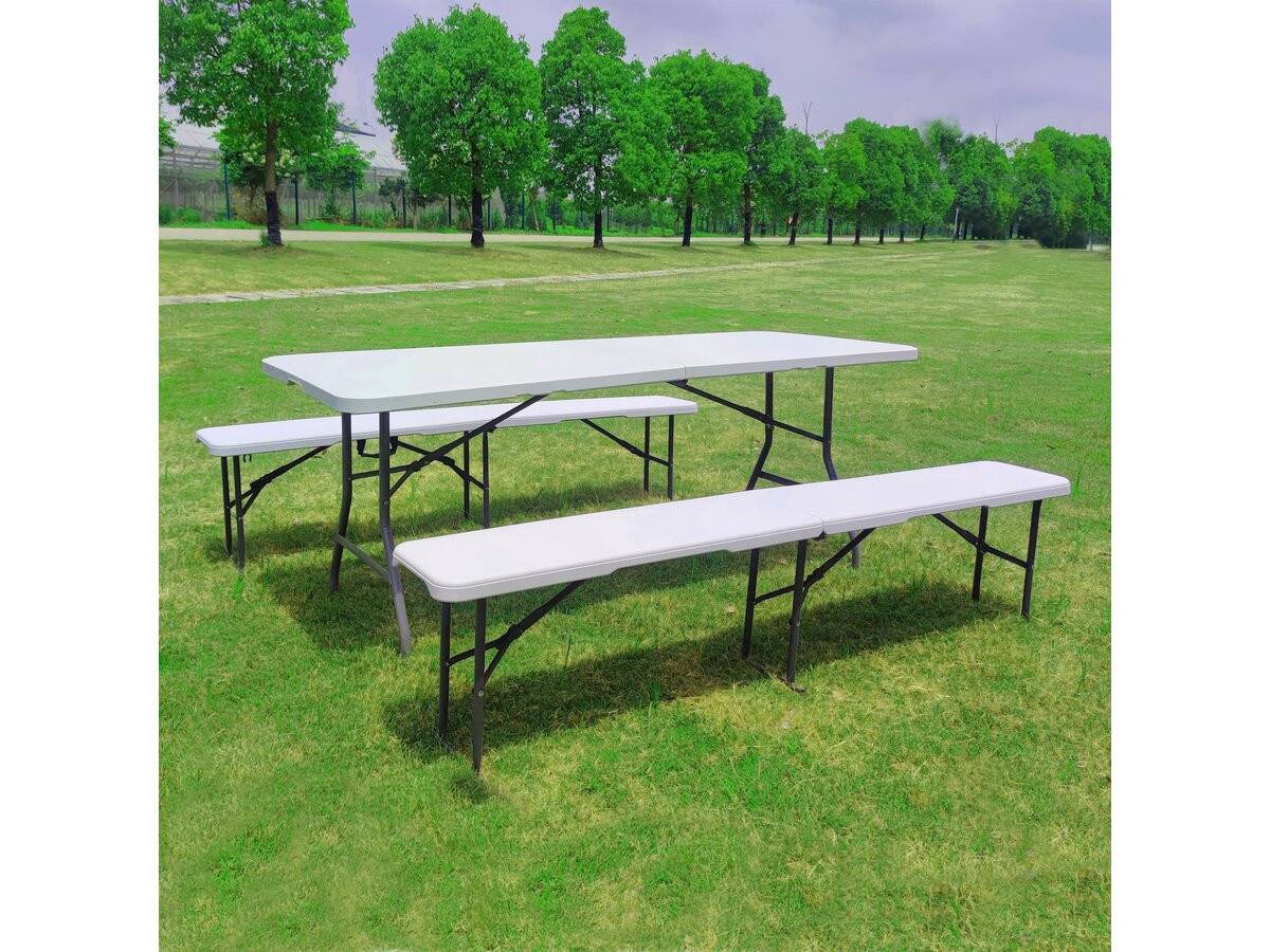 Habitat Et Jardin - Ensemble Table De Jardin Pliante + 2 Bancs Pliants " Foldy" - Blanc -habitat Et Jardin - Image 2