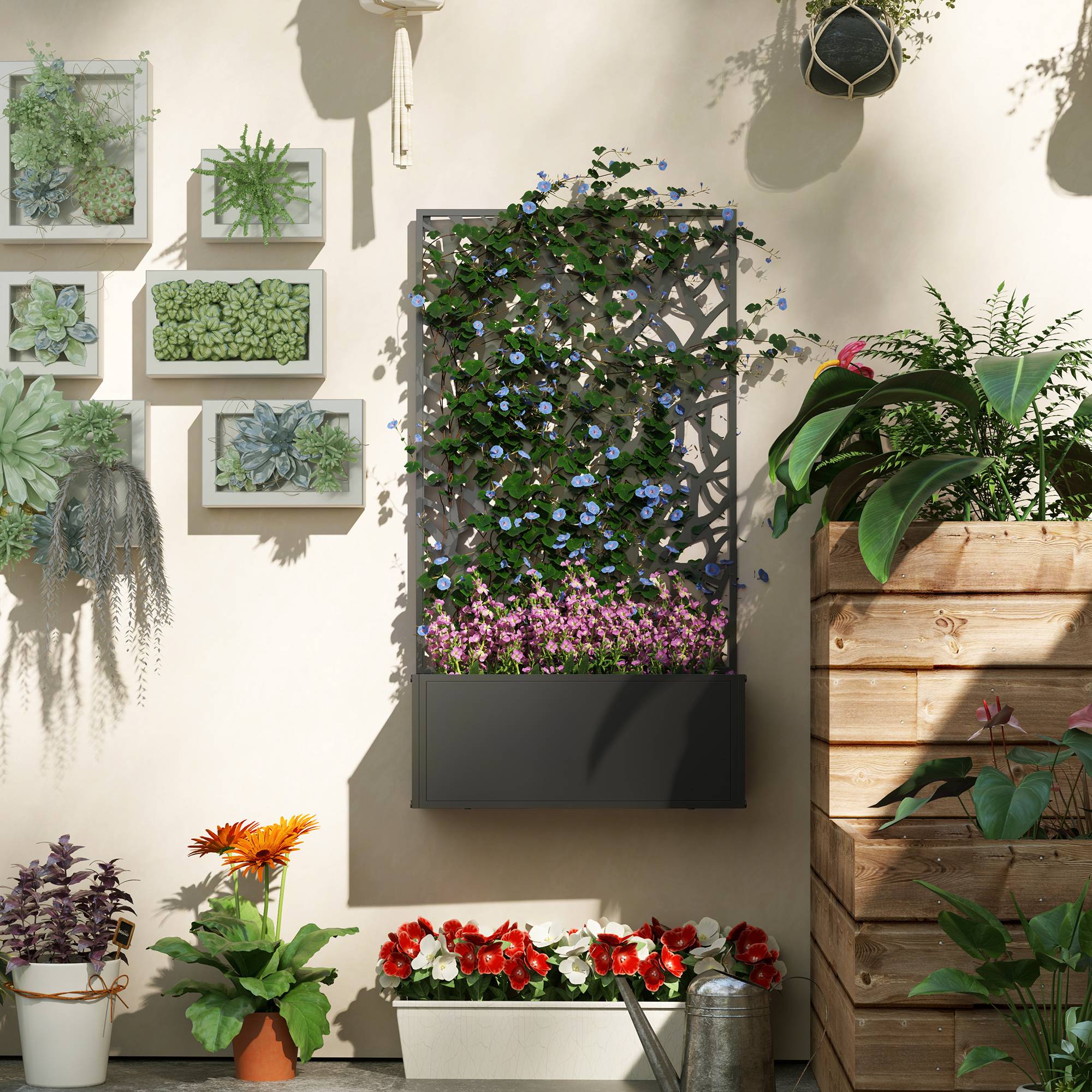 Jardinière avec treilliss métal noir 61 x 23 x 113 cm - PANGIVO - Image 4