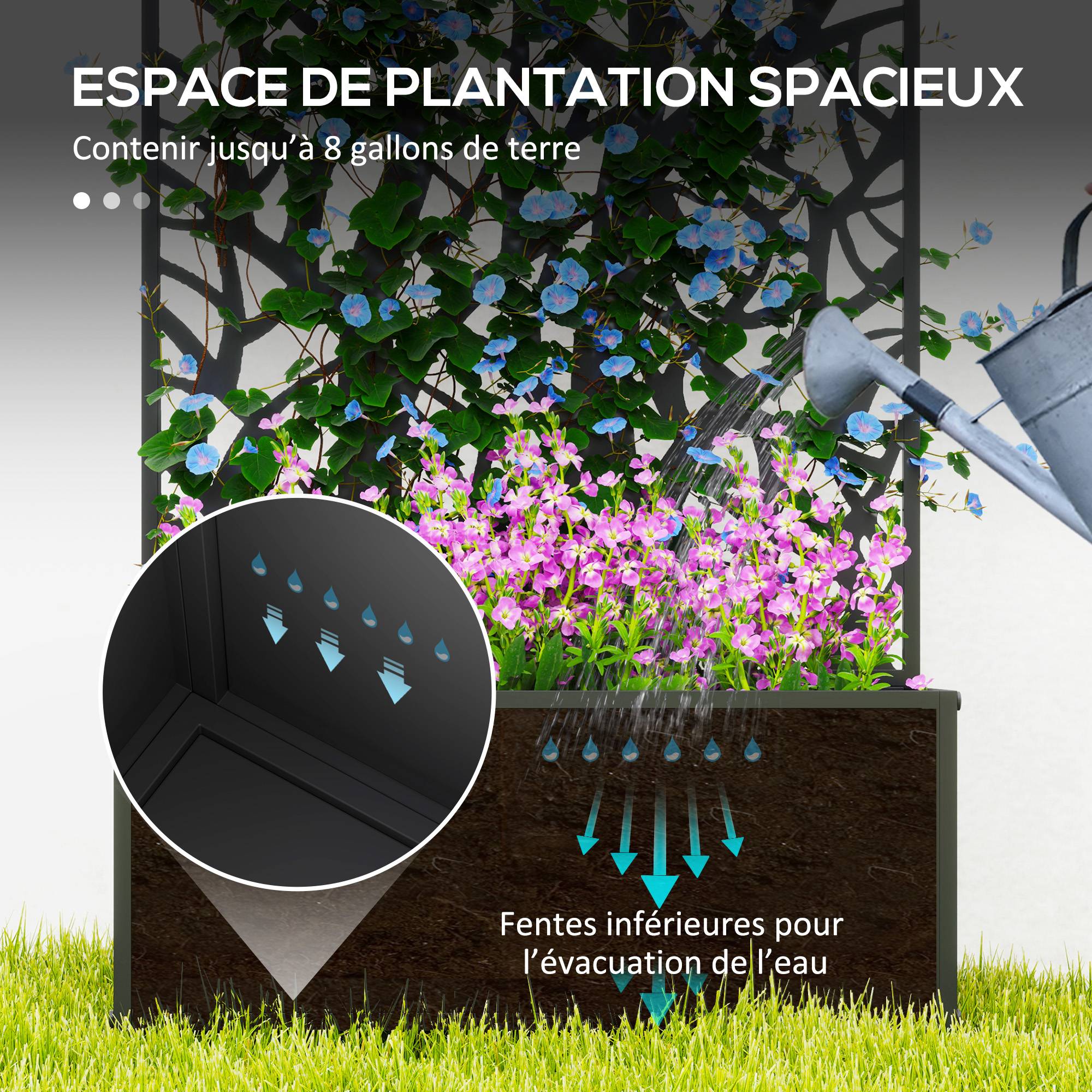 Jardinière avec treilliss métal noir 61 x 23 x 113 cm - PANGIVO - Image 6