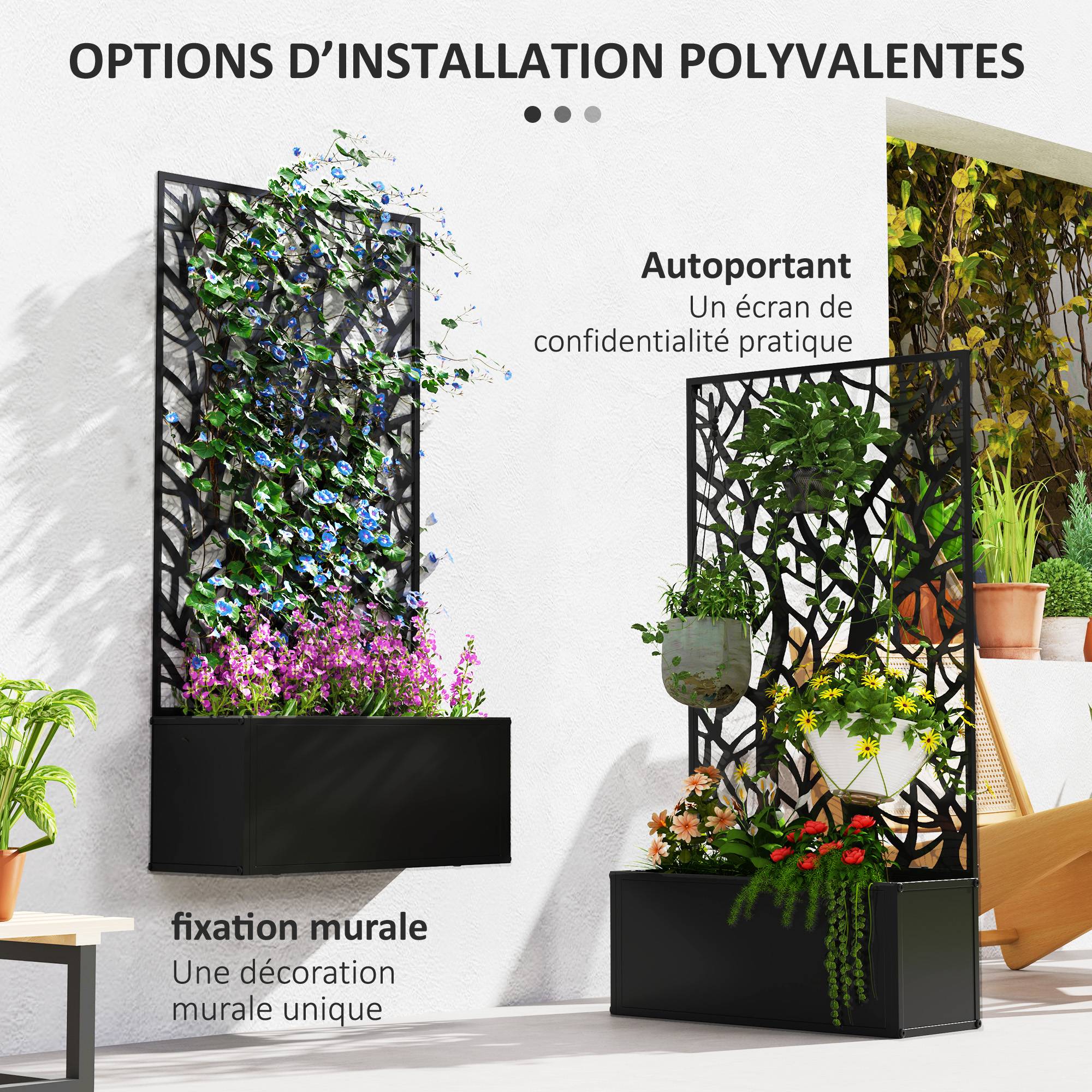 Jardinière avec treilliss métal noir 61 x 23 x 113 cm - PANGIVO - Image 7