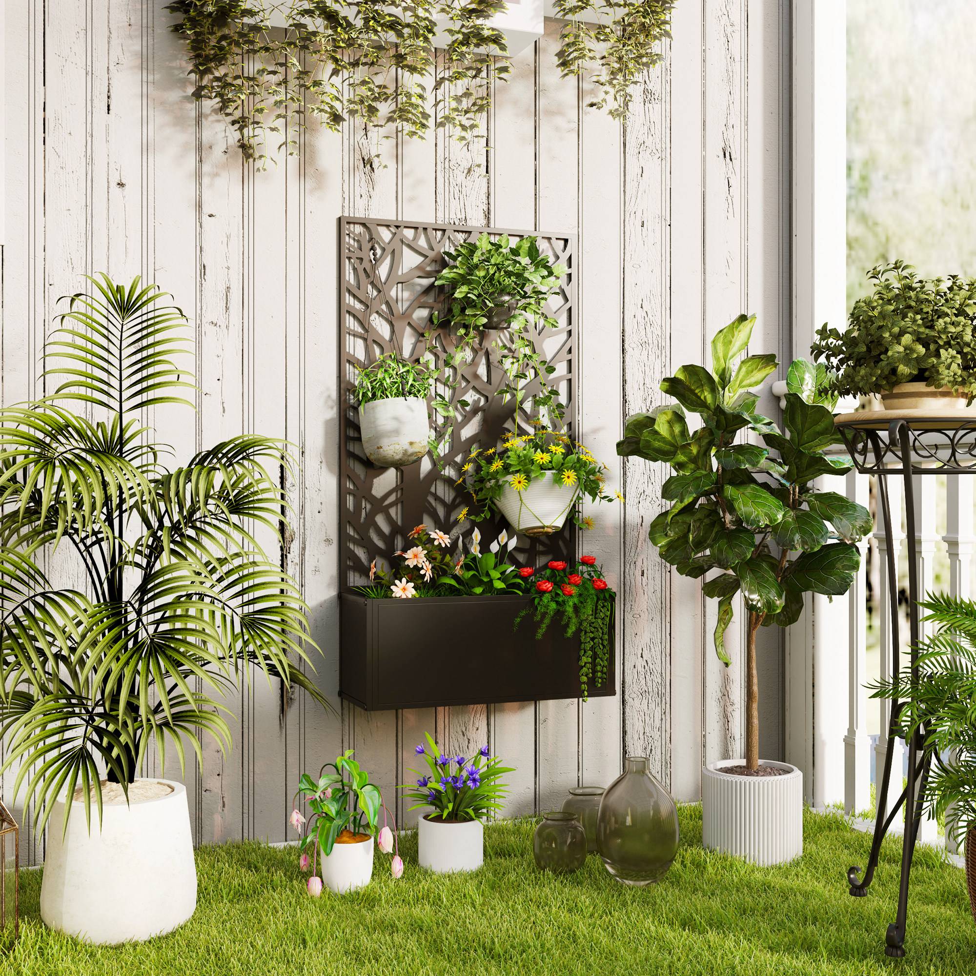 Jardinière avec treilliss métal noir 61 x 23 x 113 cm - PANGIVO - Image 3