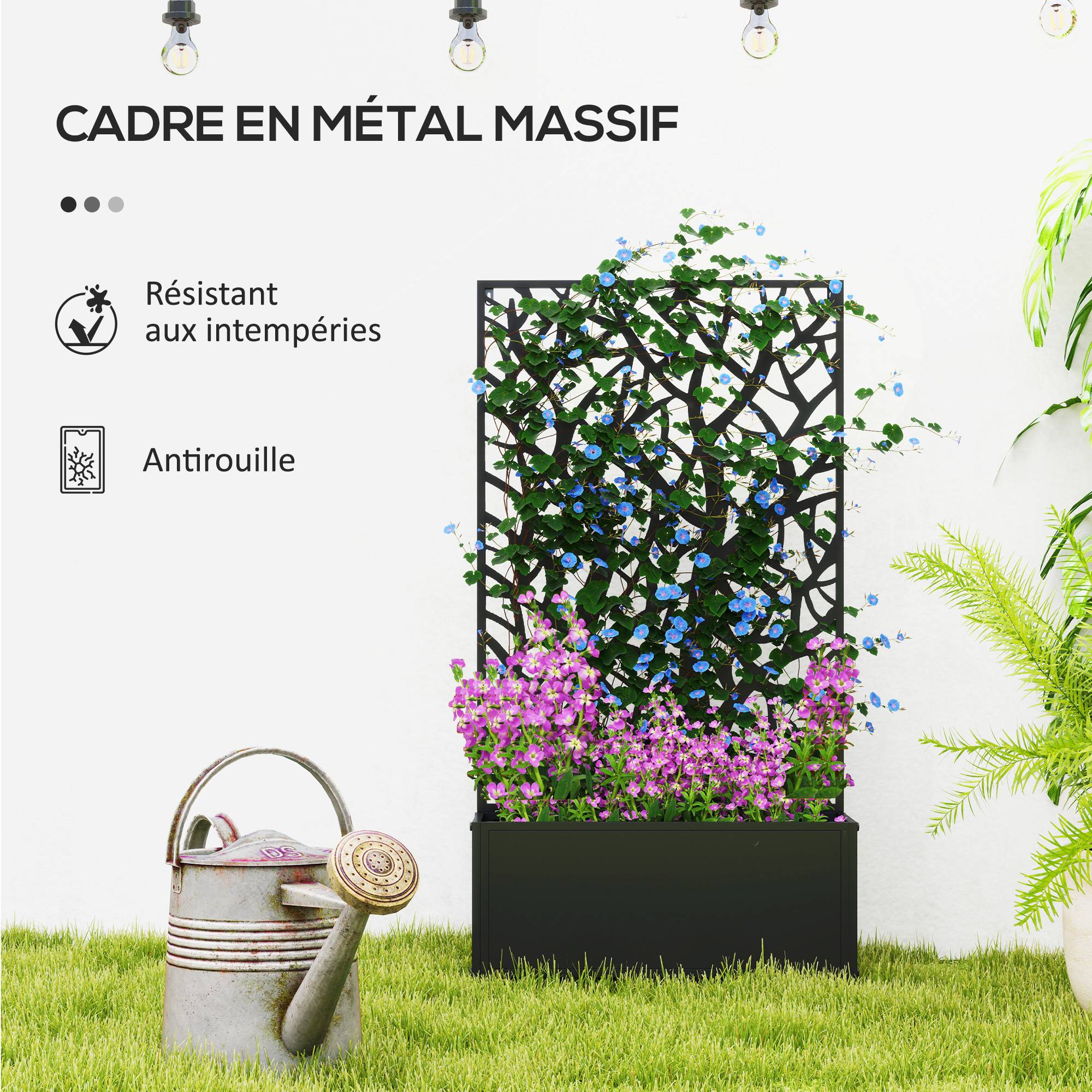 Jardinière avec treilliss métal noir 61 x 23 x 113 cm - PANGIVO - Image 8