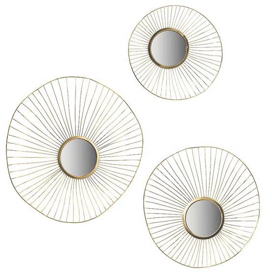 La Grande Prairie - Ensemble de 3 Miroirs Muraux Soleil Ondulants en Acier Doré 66x14x65cm - Image 2