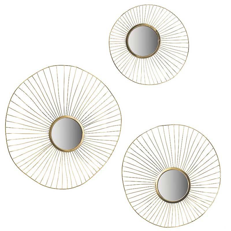 La Grande Prairie - Ensemble de 3 Miroirs Muraux Soleil Ondulants en Acier Doré 66x14x65cm - Image 2
