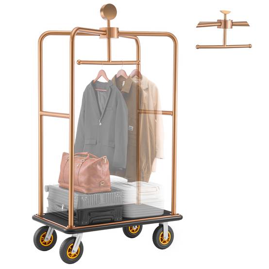 VEVOR Chariot à Bagages d'Hôtel Porte-Bagages 544,31 kg Barre Suspension Or Rose - Image 1