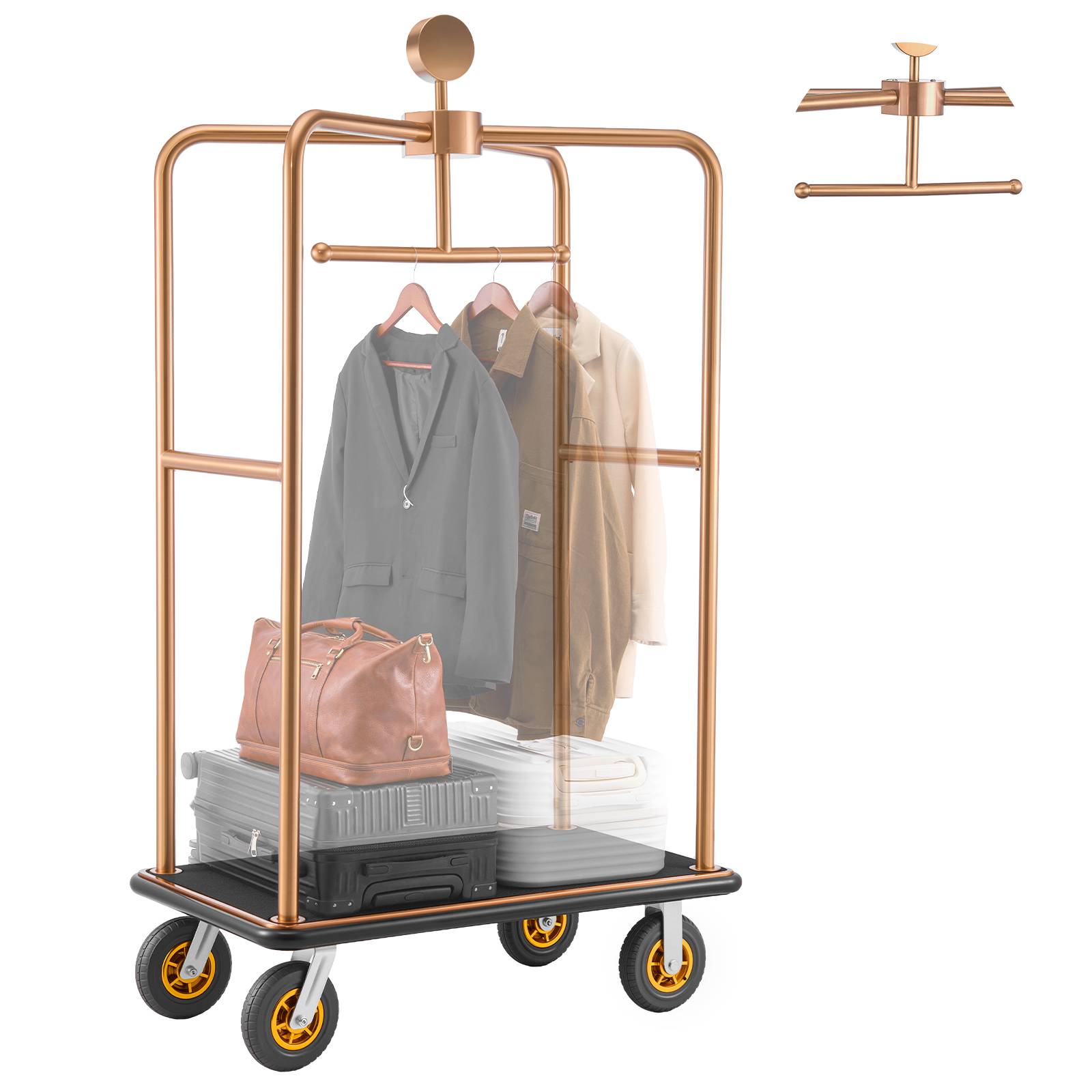 VEVOR Chariot à Bagages d'Hôtel Porte-Bagages 544,31 kg Barre Suspension Or Rose - Image 1