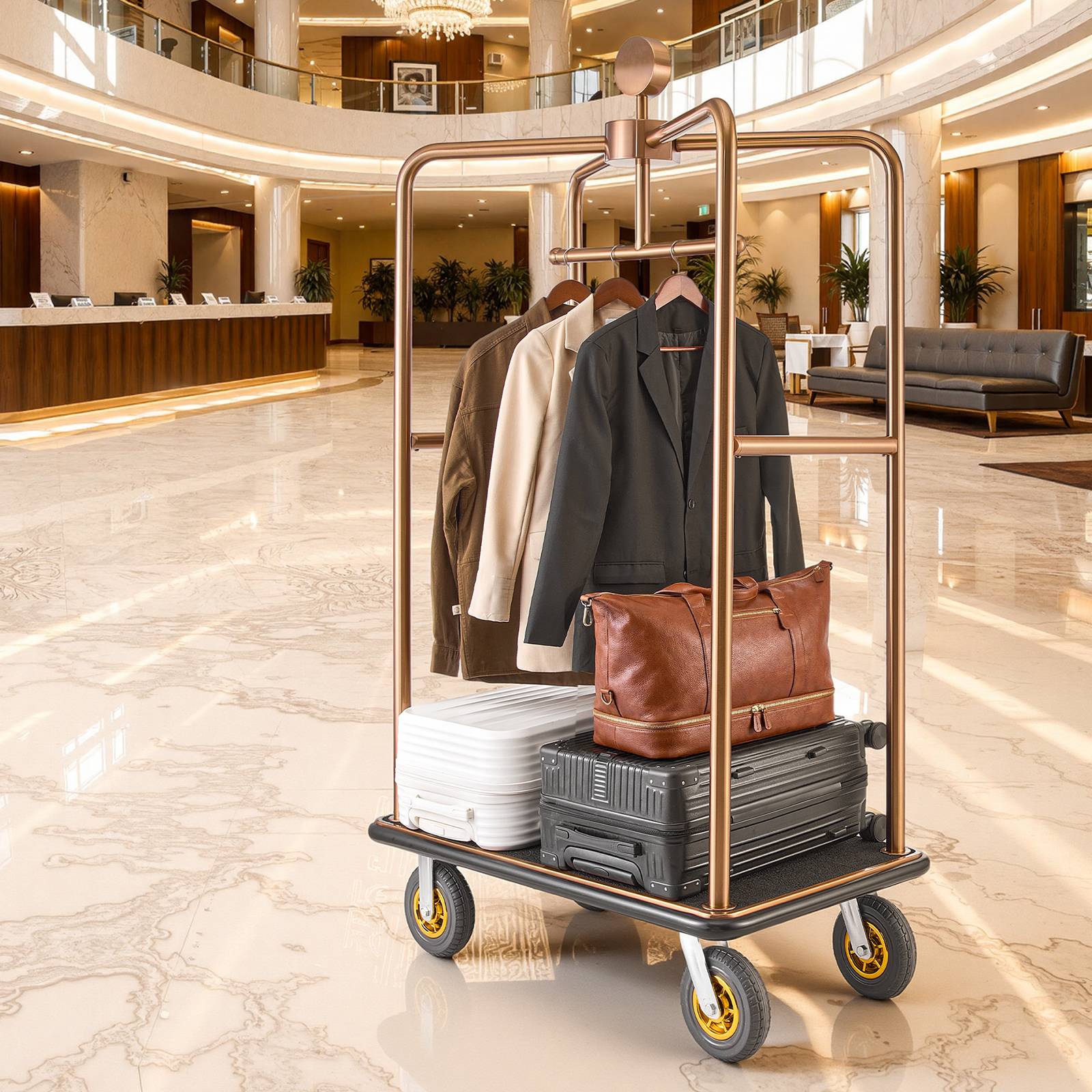 VEVOR Chariot à Bagages d'Hôtel Porte-Bagages 544,31 kg Barre Suspension Or Rose - Image 8