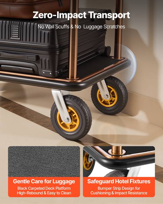 VEVOR Chariot à Bagages d'Hôtel Porte-Bagages 544,31 kg Barre Suspension Or Rose - Image 6