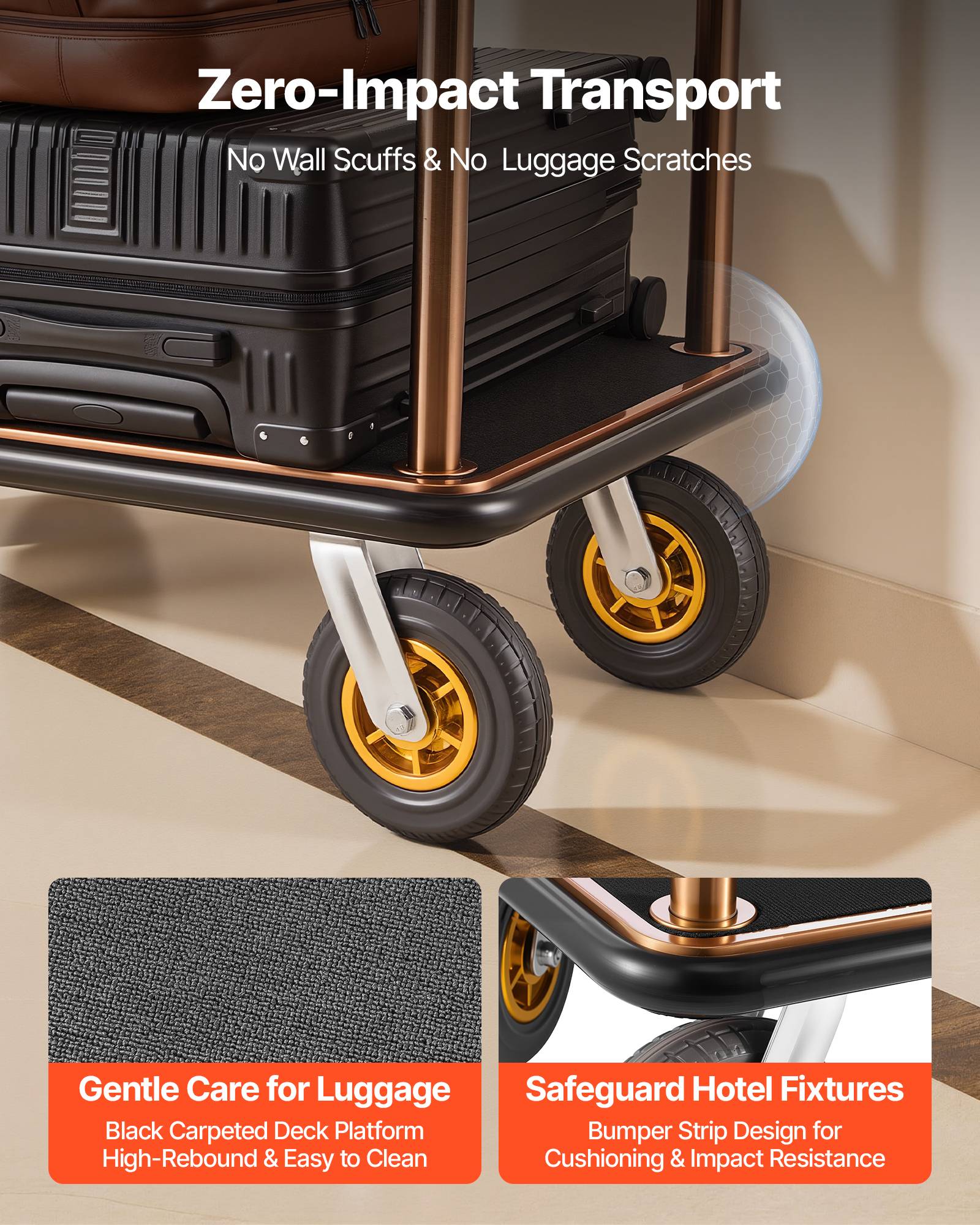 VEVOR Chariot à Bagages d'Hôtel Porte-Bagages 544,31 kg Barre Suspension Or Rose - Image 6