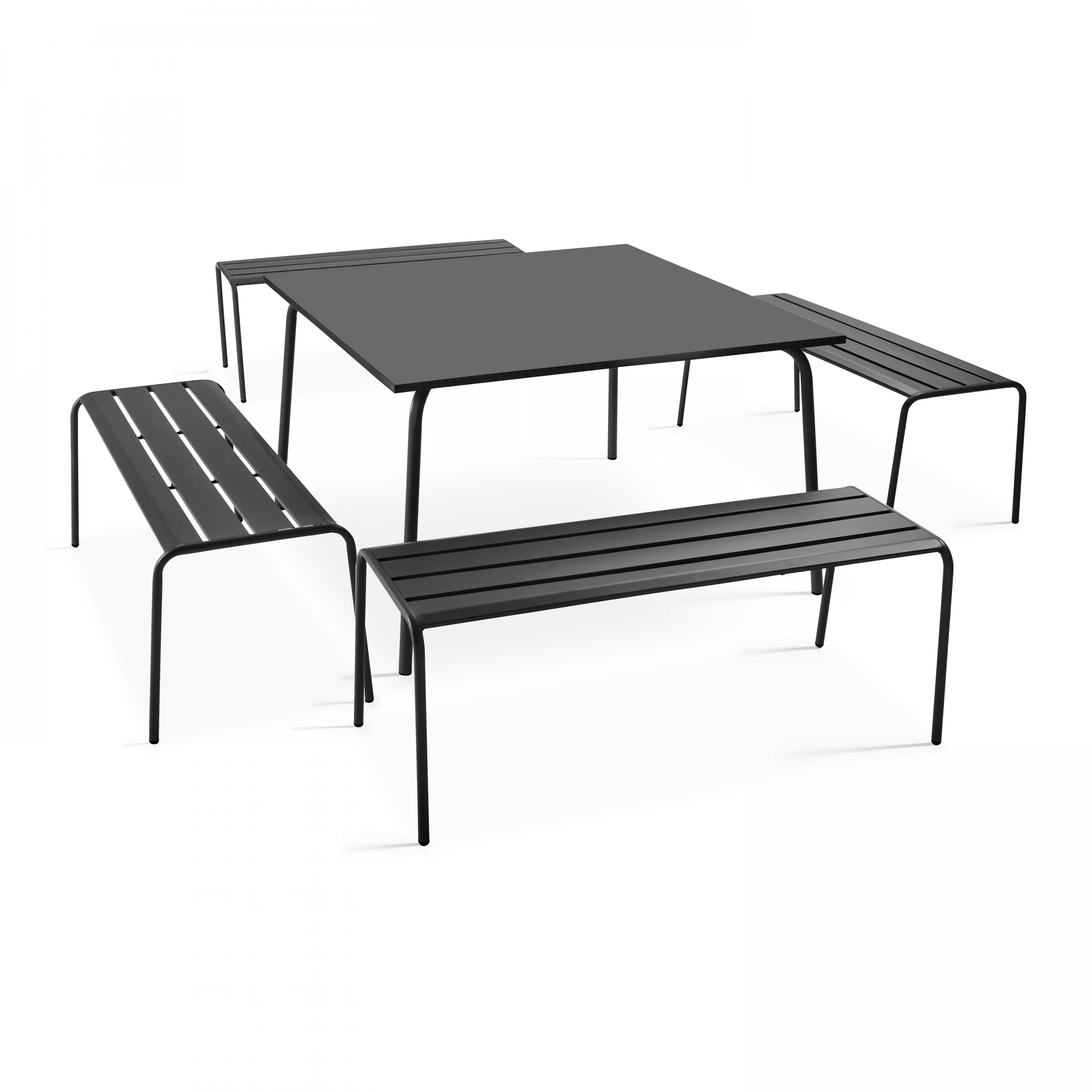 Oviala - Ensemble table de jardin carrée et 4 bancs en métal anthracite Palavas - Oviala - Imagen 1