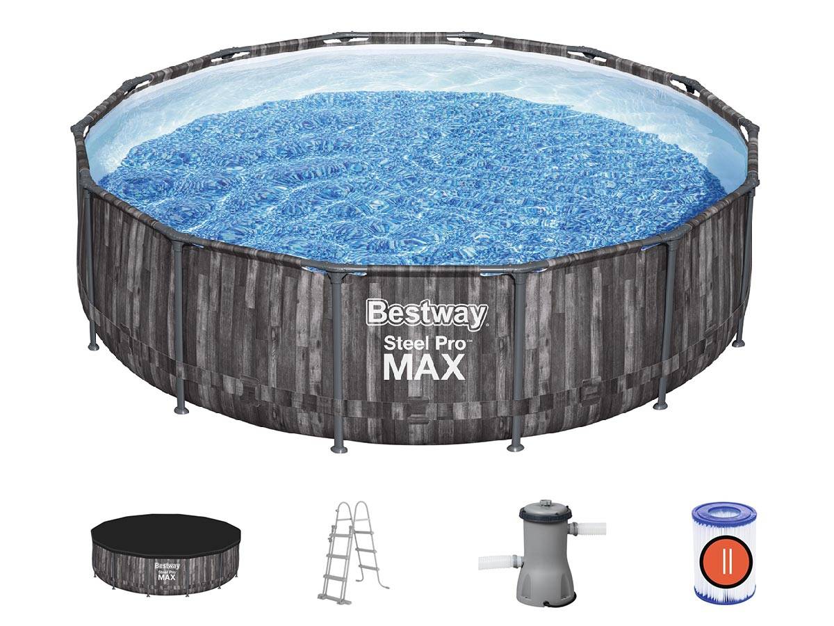 Bestway - Piscine tubulaire Steel Pro Max décor bois ronde 4,27 x 1,07 m - Bestway