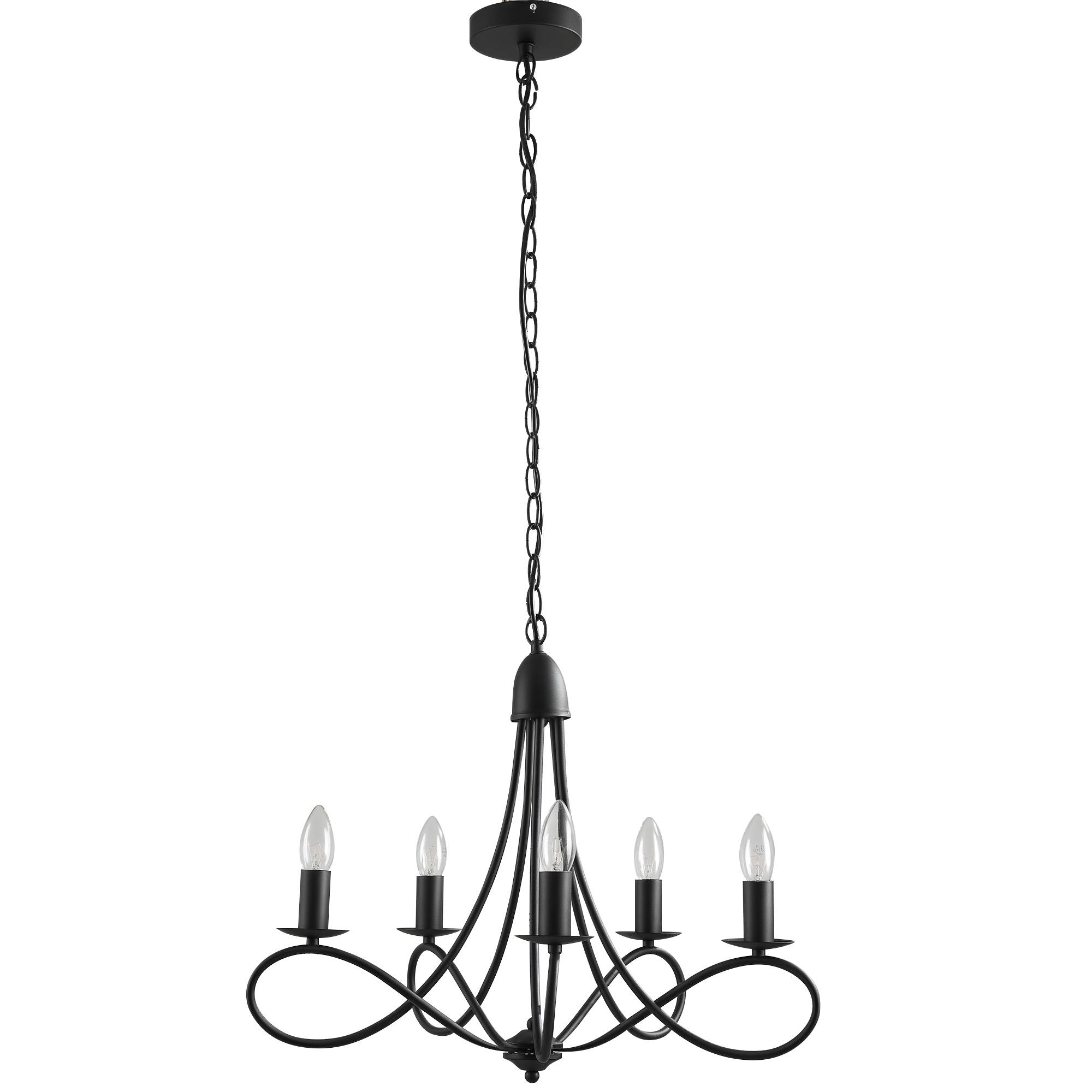 Sans Marque - Lustre plafond style rustique acier tressé noir 5 bougeoirs réglables pliables Ф58x45cm - Image 1