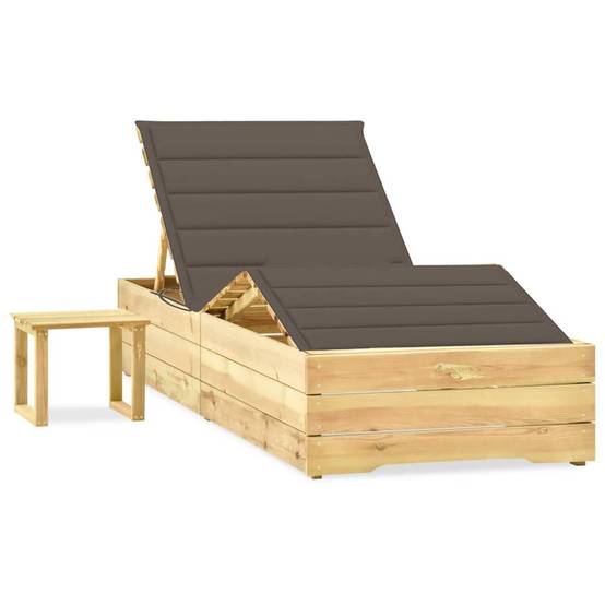 Bain de soleil - Transat - Chaise longue avec table et coussin Pin imprégné - MEUBLE PRO - Image 2