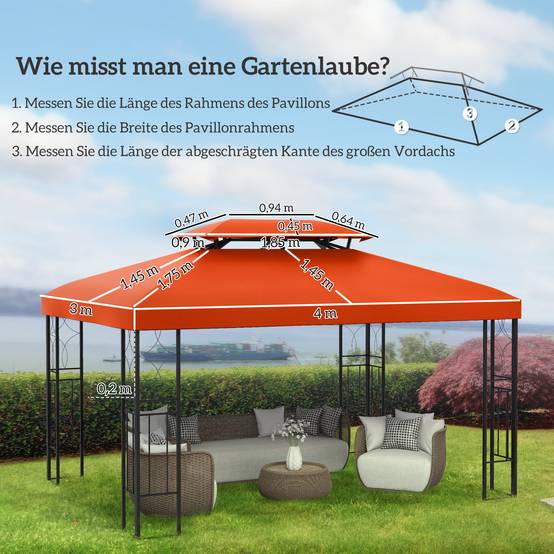 Toit de rechange pour pavillon de jardin polyester café 300 x 400 x 20 cm - PANGIVO - Image 5