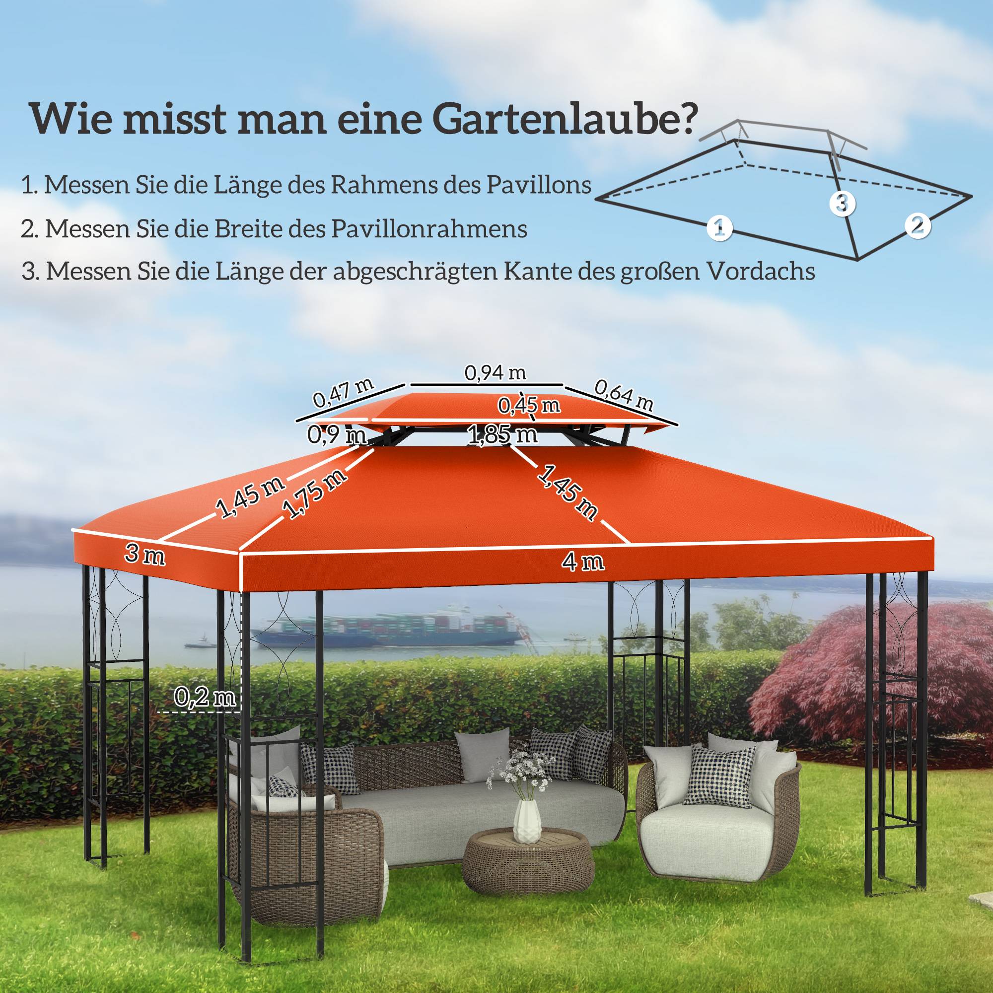 Toit de rechange pour pavillon de jardin polyester café 300 x 400 x 20 cm - PANGIVO - Image 5