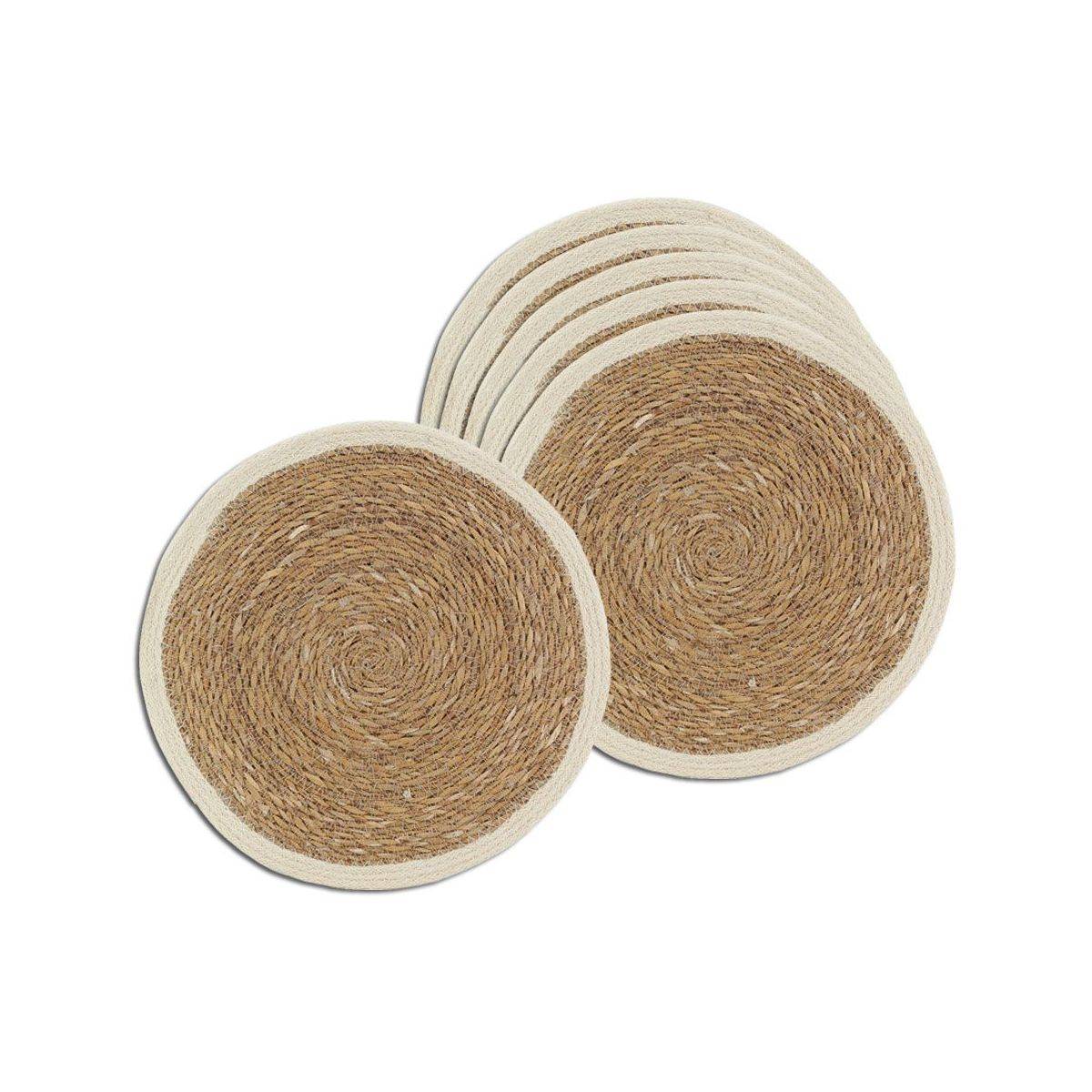 Aubry Gaspard - Sets de table ronds en jonc naturel et jute teinté (Lot de 6) - Imagen 1