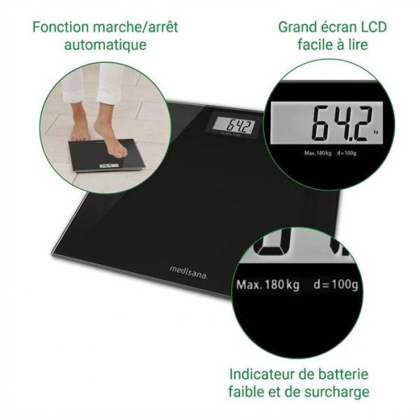 Balance - Pese Personne  - MEDISANA - PS 402 - 180 kg max - Verre Noir - Image 4