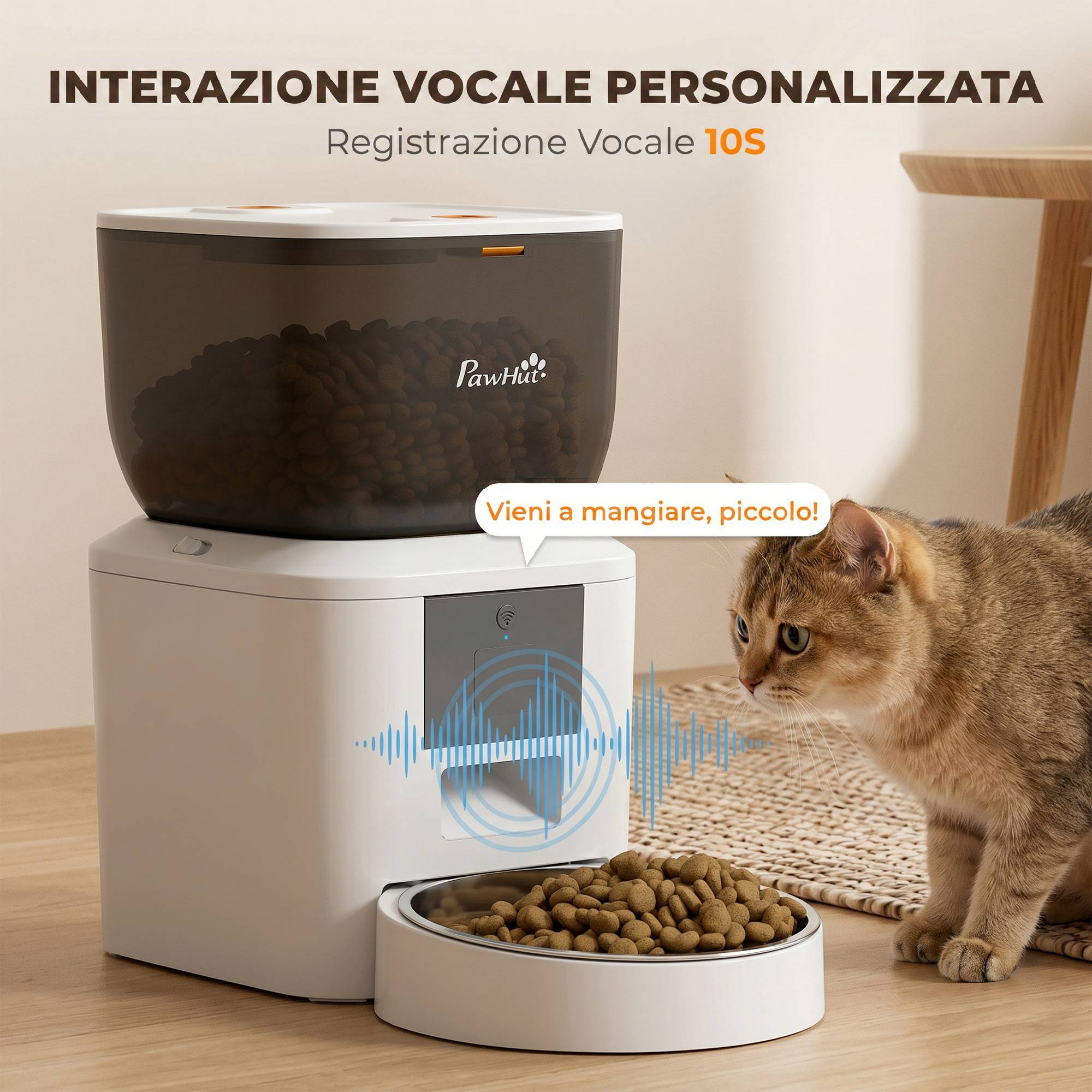 Distributeur automatique nourriture chat 4L WiFi 2.4G, pilotage appli, enregistreur 10s, bol, blanc - Image 7