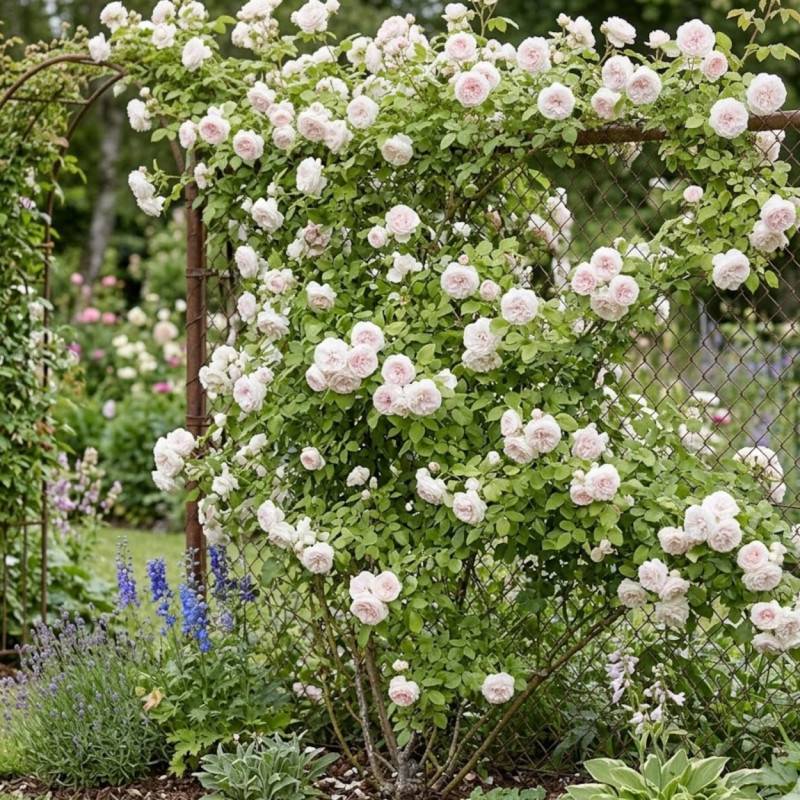 Rosier grimpant Mme Alfred Carrière à fleurs Rose/Blanche - feuillage Caduc - Pot de 3L - 20/40 cm - Image 3