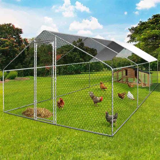 Enclos poulailler extérieur 18 m² – Volière en acier galvanisé 6x3 m avec porte sécurisée et toit grillagé - Terre Jardin - Image 1