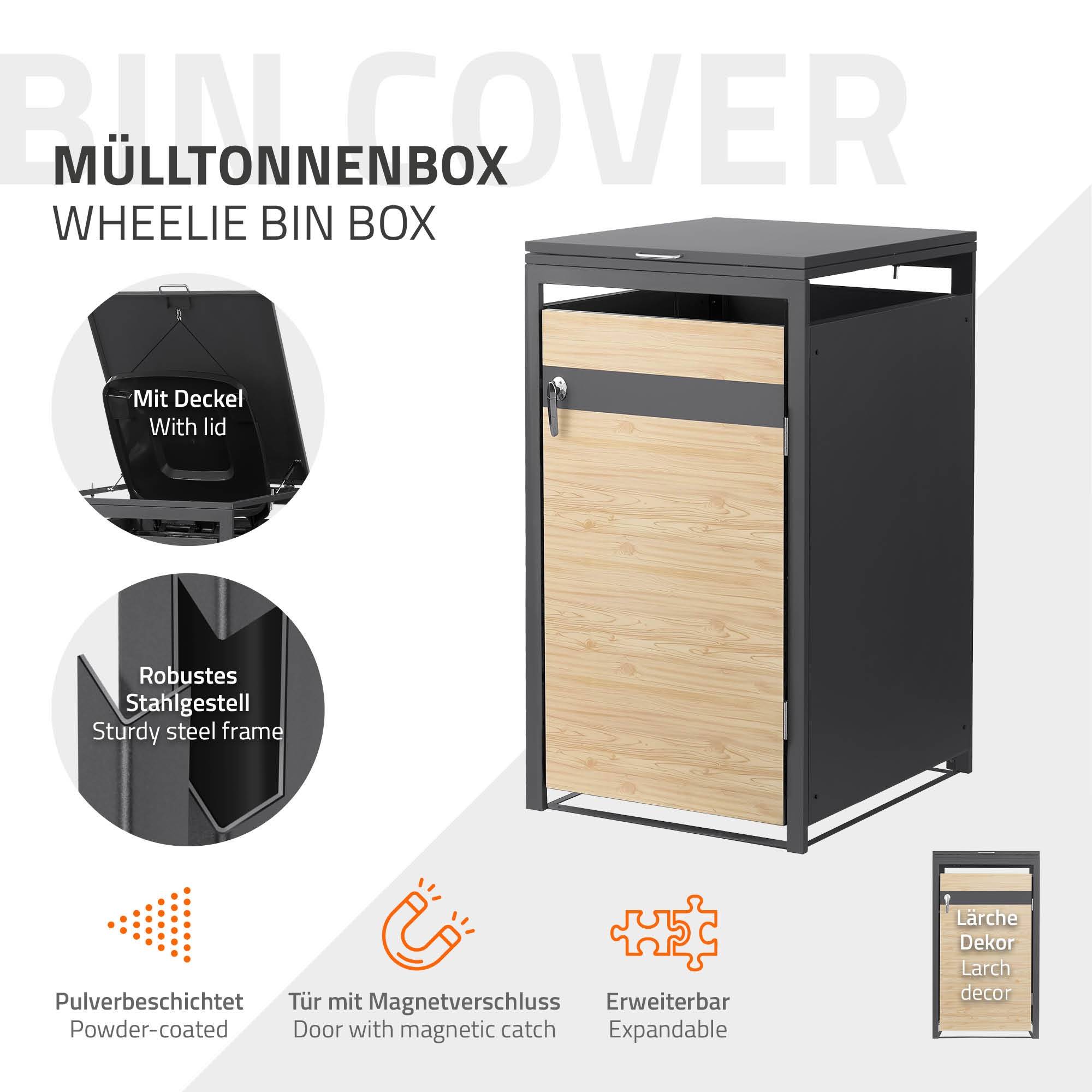 Ml-Design - Abri pour 1 poubelle 68x80x116,3 cm capacité de 60L à 240L anthracite/aspect mélèze acier avec couvercle rabattable/porte résistant aux intempéries - Imagen 2