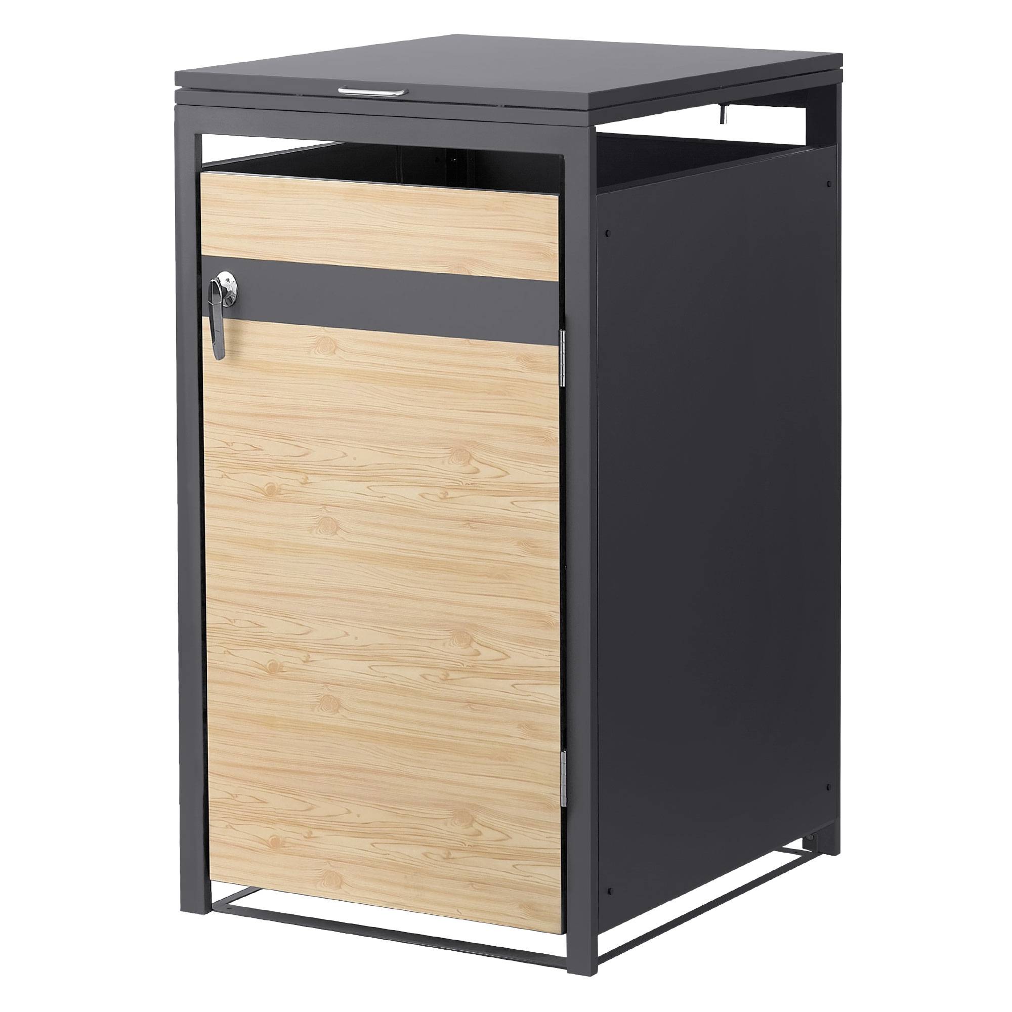 Ml-Design - Abri pour 1 poubelle 68x80x116,3 cm capacité de 60L à 240L anthracite/aspect mélèze acier avec couvercle rabattable/porte résistant aux intempéries - Imagen 9