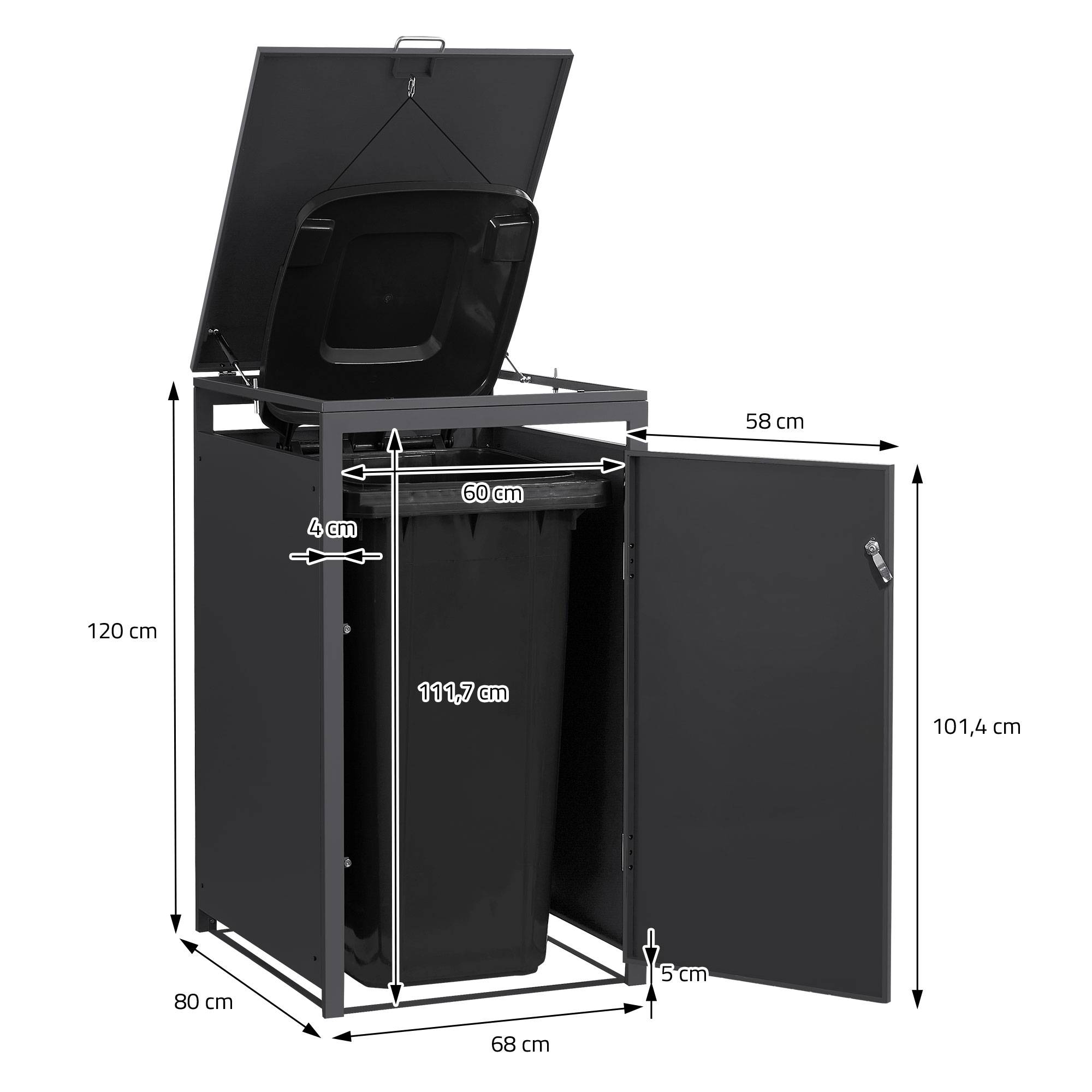 Ml-Design - Abri pour 1 poubelle 68x80x116,3 cm capacité de 60L à 240L anthracite/aspect mélèze acier avec couvercle rabattable/porte résistant aux intempéries - Imagen 8