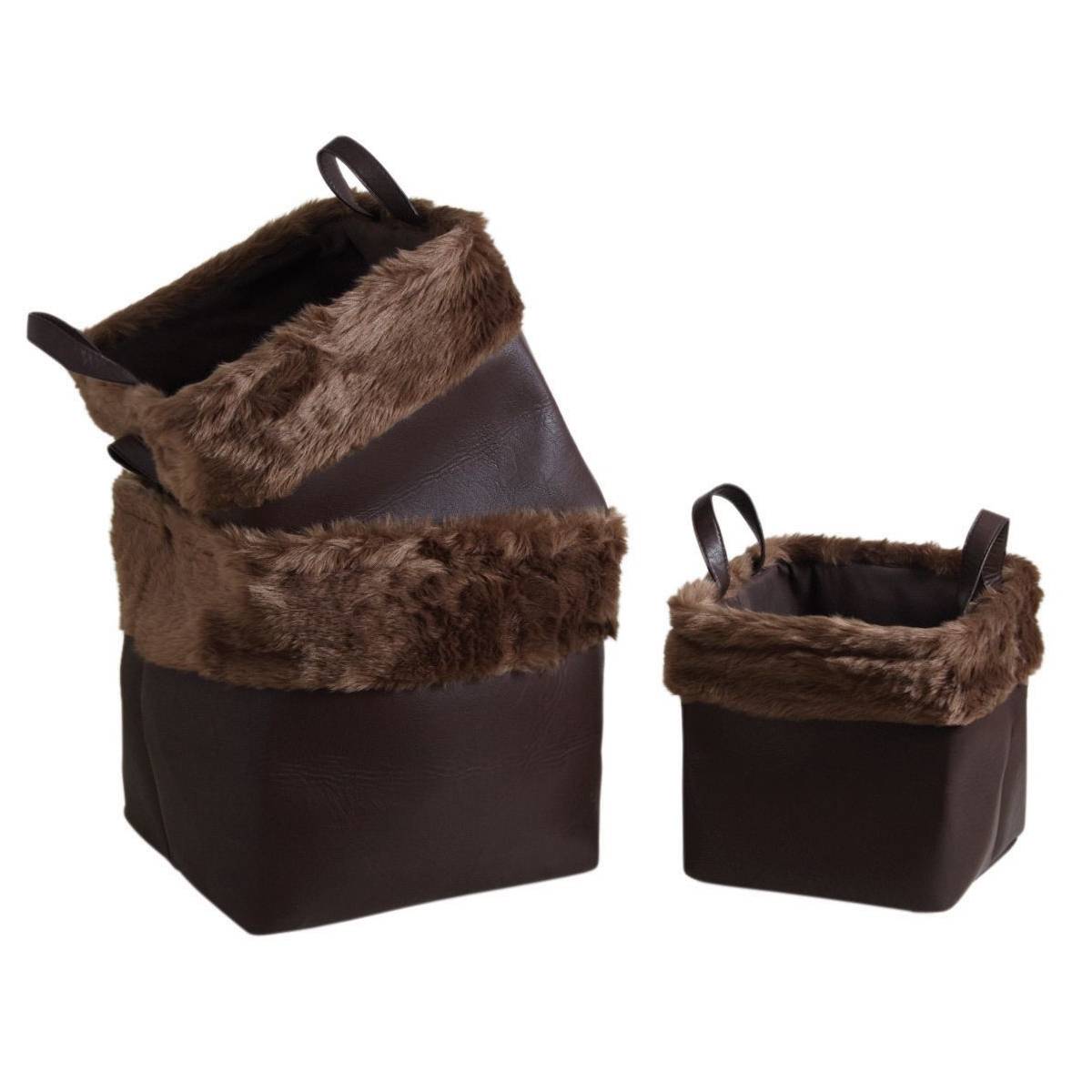 Aubry Gaspard - Corbeilles de rangement carrées avec fourrure synthétique (Lot de 3) - Image 1