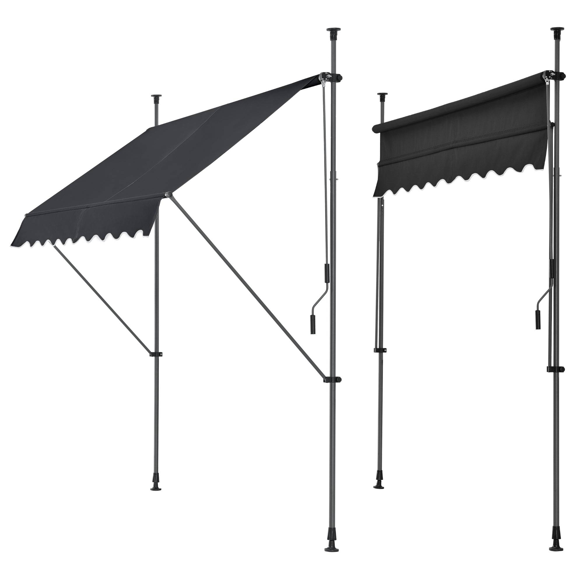 Helloshop26 - Store banne téléscopique acier polyester 350 x 120 x 200-300 cm noir - Imagen 1