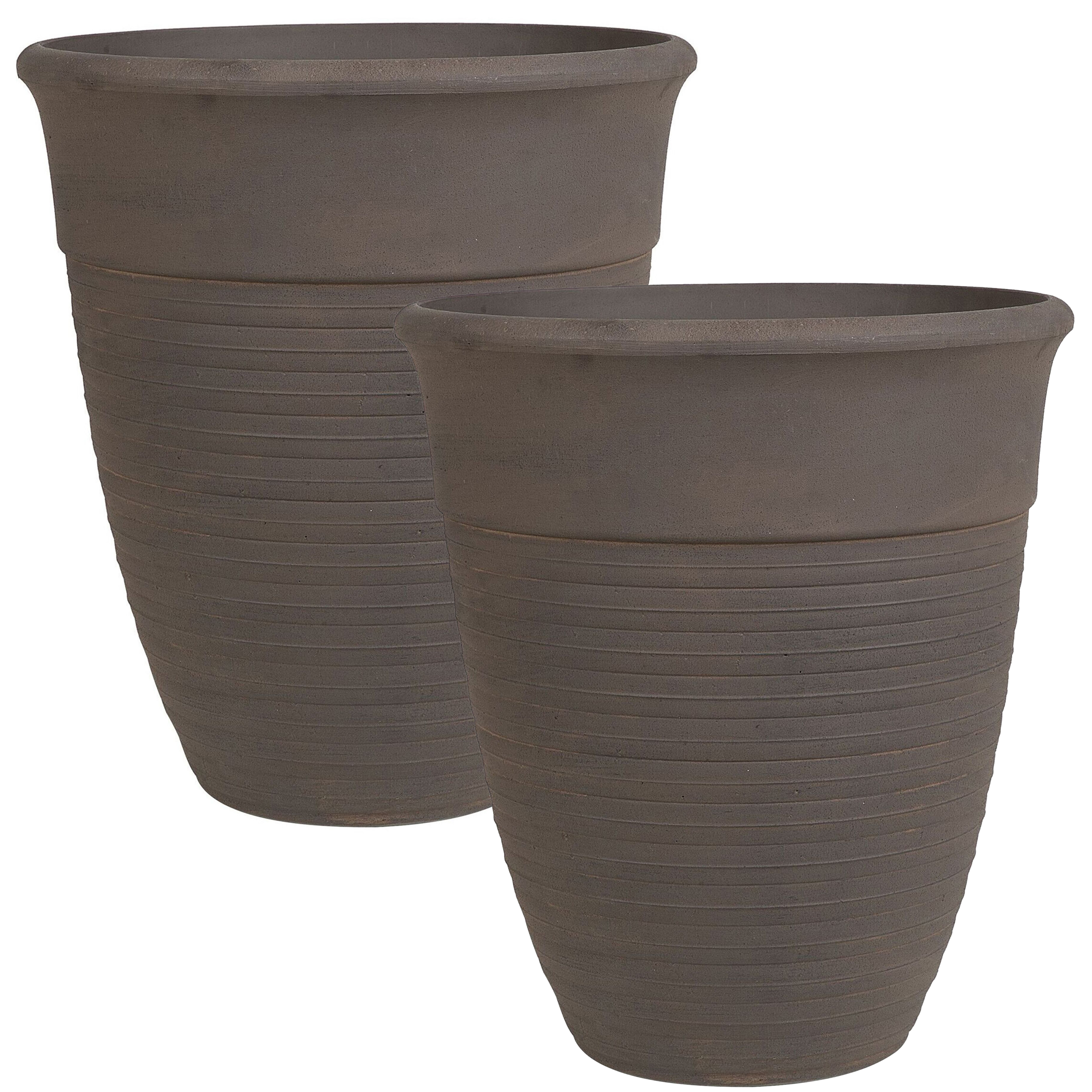 Beliani - 2 Cache-Pots Marron en Forme de Vase Diamètre 50 cm Pots de Fleurs en Pierre et Polyrésine de Style Vintage pour Extérieur et Intérieur - Imagen 1