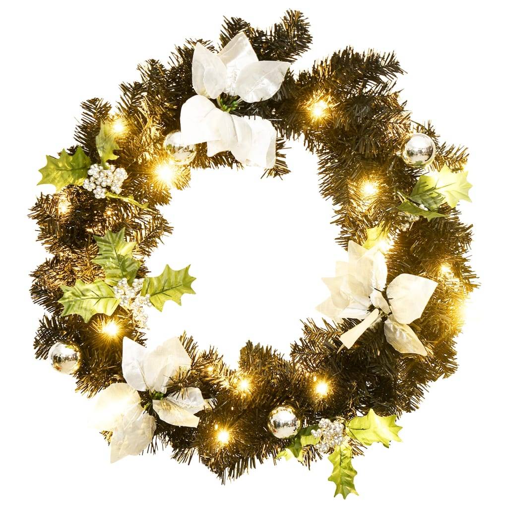 Vidaxl - Couronne de Noël avec lumières LED Noir 60 cm PVC vidaXL 321518