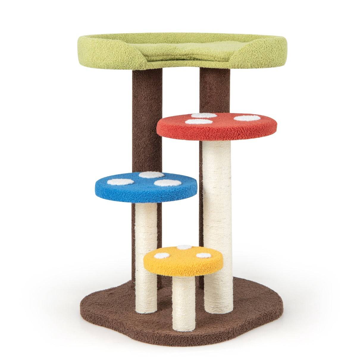 Helloshop26 - Arbre à chat 3 en 1 tour à chat 5 niveaux 3 poteaux entièrement enveloppés de sisal tapis et plates-formes amovibles motifs champignons coloré - Imagen 1